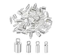 sourcing map 80pcs Cord End Cap 2mm 2.4mm 3mm 4.6mm Brass Barrel End Caps with Storage Box for DIY Bracelets Necklaces Tassels, White