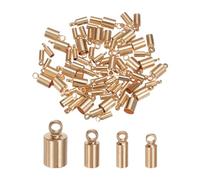 sourcing map 80pcs Cord End Cap 2mm 2.4mm 3mm 4.6mm Brass Barrel End Caps with Storage Box for DIY Bracelets Necklaces Tassels, Light Gold