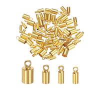 sourcing map 80pcs Cord End Cap 2mm 2.4mm 3mm 4.6mm Brass Barrel End Caps with Storage Box for DIY Bracelets Necklaces Tassels, Gold Tone