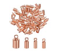 sourcing map 80pcs Cord End Cap 2mm 2.4mm 3mm 4.6mm Brass Barrel End Caps with Storage Box for DIY Bracelets Necklaces Tassels, Rose Gold