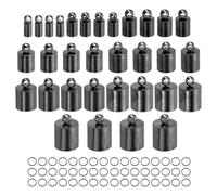 sourcing map 80Pcs Leather Cord End Caps, 2.5 to 9.5 mm ID Tassel Barrel End Caps with Jump Rings for Jewelry Making Findings DIY Bracelet Necklace, Black Tone