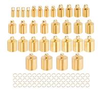 sourcing map 80Pcs Leather Cord End Caps, 2.5 to 9.5 mm ID Tassel Barrel End Caps with Jump Rings for Jewelry Making Findings DIY Bracelet Necklace, Bright Gold Tone