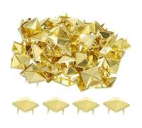 sourcing map 80Pcs Square Pyramid Rivets, 15mm Four-Jaw Studs Spikes, Copper Punk Rock Nailhead Spots for Clothing Bag Leather Shoes (Gold)