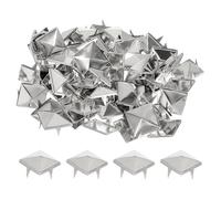 sourcing map 80Pcs Square Pyramid Rivets, 15mm Four-Jaw Studs Spikes, Copper Punk Rock Nailhead Spots for Clothing Bag Leather Shoes (Silver)
