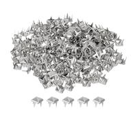 sourcing map 80Pcs Square Pyramid Rivets, 4mm Four-Jaw Studs Spikes, Copper Punk Rock Nailhead Spots for Clothing Bag Leather Shoes (Silver)