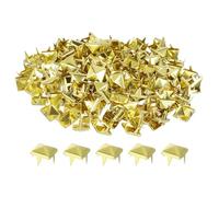 sourcing map 80Pcs Square Pyramid Rivets, 7mm Four-Jaw Studs Spikes, Copper Punk Rock Nailhead Spots for Clothing Bag Leather Shoes (Gold)
