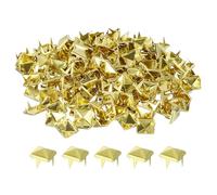 sourcing map 80Pcs Square Pyramid Rivets, 8mm Four-Jaw Studs Spikes, Copper Punk Rock Nailhead Spots for Clothing Bag Leather Shoes (Gold)