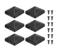 sourcing map 82 x 82mm Pyramid Post Cap, 6Pcs Galvanized Steel Fence Post Cover with Screws for Wood/Metal Fence Posts, Mailbox Pyramid Cover, Outdoor, Garden, Decks, Black