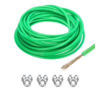 Sourcing Map 8mm (5/16 inch) Green Vinyl Coated Galvanized Steel Wire Rope, 15m /49ft with 4PCS M8 Loop Sleeves for String Light Hanging, Deck Railing, Garden Wire