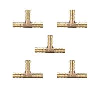sourcing map 8mm or 5/16" OD Brass Barb Splicer Fitting,T-Shaped 3 Ways, Barb Hose Fitting Air Gas Water Fuel,Barbed Tee Connector,5pcs