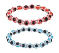 sourcing map 8mm Turkish Evil Eye Bracelets, 2 Pcs Good Luck Protection Beaded Stretch Bracelets Charm for Women Men Stackable Blessing Jewelry (Red/Blue)