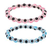 sourcing map 8mm Turkish Evil Eye Bracelets, 2 Pcs Good Luck Protection Beaded Stretch Bracelets Charm for Women Men Stackable Blessing Jewelry (Blue/Pink)