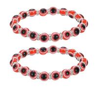 sourcing map 8mm Turkish Evil Eye Bracelets, 2 Pcs Good Luck Protection Beaded Stretch Bracelets Charm for Women Men Stackable Blessing Jewelry (Red)