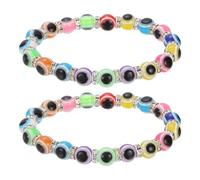 sourcing map 8mm Turkish Evil Eye Bracelets, 2 Pcs Good Luck Protection Beaded Stretch Bracelets Charm for Women Men Stackable Blessing Jewelry (Multicolor)