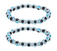 sourcing map 8mm Turkish Evil Eye Bracelets, 2 Pcs Good Luck Protection Beaded Stretch Bracelets Charm for Women Men Stackable Blessing Jewelry (Blue)