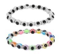 sourcing map 8mm Turkish Evil Eye Bracelets, 2 Pcs Good Luck Protection Beaded Stretch Bracelets Charm for Women Men Stackable Blessing Jewelry (White/Multicolor)