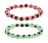 sourcing map 8mm Turkish Evil Eye Bracelets, 2 Pcs Good Luck Protection Beaded Stretch Bracelets Charm for Women Men Stackable Blessing Jewelry (Red/Green)