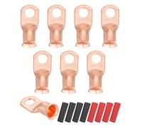 sourcing map 8pcs 1/0 AWG M10 Battery Lugs Ring Terminals, 3/8" 10mm Stud Crimp Wire Terminal Connector End Copper, 2:1 Heat Shrink Tubing, Gold