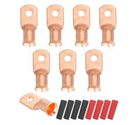 sourcing map 8pcs 1 AWG M6 Battery Lugs Ring Terminals, 1/4" 6mm Stud Crimp Wire Terminal Connector End Copper, 2:1 Heat Shrink Tubing, Gold