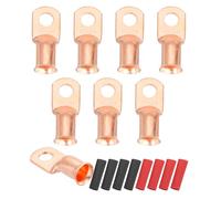 sourcing map 8pcs 2/0 AWG M10 Battery Lugs Ring Terminals, 3/8" 10mm Stud Crimp Wire Terminal Connector End Copper, 2:1 Heat Shrink Tubing, Gold