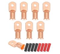 sourcing map 8pcs 2/0 AWG M6 Battery Lugs Ring Terminals, 1/4" 6mm Stud Crimp Wire Terminal Connector End Copper, 2:1 Heat Shrink Tubing, Gold