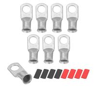 sourcing map 8pcs 2 AWG M10 Battery Lugs Ring Terminals, 3/8" 10mm Stud Crimp Wire Terminal Connector End Copper, 2:1 Heat Shrink Tubing, Silver