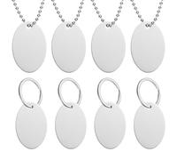 sourcing map 8Pcs Aluminum Blank Dog Tags, 38mm Oval Metal Stamping Blank Tags with Chains and Loops for Pet Necklace Decorative DIY Craft, Silver