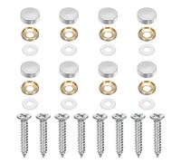 sourcing map 8Pcs Brass Decorative Screws with Caps, 16mm Mirror Screws Cover Self-Tapping Screws with Decorative Caps for Furniture Cabinet Mirror Fixing, Silver Tone