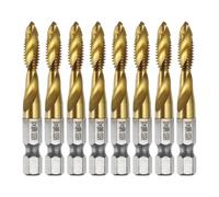 sourcing map 8pcs Combination Drill and Tap Bits Metric M6 x 1 Thread 1/4" Hex Shank Titanium Coated Threading Screw Taps 4341 High Speed Steel Machine Drilling Tapping Tool Kit