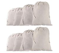 sourcing map 8pcs Cotton Storage Bags Canvas Drawstring Bags Reusable Packing Storage Muslin Bags with Drawstring for Fruit Onion Clothes Shopping Home Supplies, Beige
