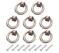 sourcing map 8Pcs Drawer Pulls Rings, 1.4" Zinc Alloy Solid Furniture Ring Pull Single Hole Dresser Door Handles with Screws for Kitchen Bedroom Dresser Cupboard Wardrobe, Red Copper
