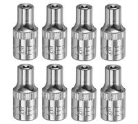sourcing map 8pcs E-Torx Socket 1/4" Drive E5 External Torx Deep Socket CR-V 6 Point Spline Socket Star Female Bit Socket for Auto Repairs Home Maintenance DIY Hand-Making 1" Length