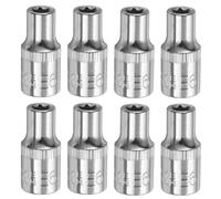 sourcing map 8pcs E-Torx Socket 1/4" Drive E6 External Torx Deep Socket CR-V 6 Point Spline Socket Star Female Bit Socket for Auto Repairs Home Maintenance DIY Hand-Making 1" Length