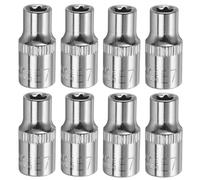 sourcing map 8pcs E-Torx Socket 1/4" Drive E7 External Torx Deep Socket CR-V 6 Point Spline Socket Star Female Bit Socket for Auto Repairs Home Maintenance DIY Hand-Making 1" Length