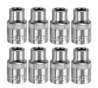 sourcing map 8pcs E-Torx Socket 3/8" Drive E10 External Torx Deep Socket CR-V 6 Point Spline Socket Star Female Bit Socket for Auto Repairs Home Maintenance DIY Hand-Making 1.2" Length