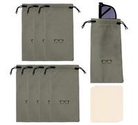sourcing map 8Pcs Flocking Eyeglass Cases 7" x 3.5" Sunglass Case Portable Glasses Pouch with Drawstring Sunglasses Bag with 2 Glasses Cloth for Cleaning Protection, Gray