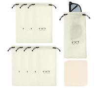 sourcing map 8Pcs Flocking Eyeglass Cases 7" x 3.5" Sunglass Case Portable Glasses Pouch with Drawstring Sunglasses Bag with 2 Glasses Cloth for Cleaning Protection, White Beige