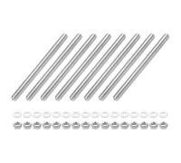 sourcing map 8pcs Fully Threaded Rod, M4 x 50mm 201 Stainless Steel Right Hand Threads Rods with Nuts and Flat Washer Fully Studding Rod Bar for Clamps, Hangers and U-Bolts
