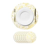 sourcing map 8Pcs Gold Disposable Round Placemats, 33cm/13" Metallic Glitters Foil Thin Mesh Table Mats Pressed Foil Table Doilies Decor for Party Weddings Christmas Thanksgiving