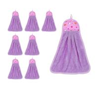 sourcing map 8Pcs Hand Towel, Soft Coral Fleece Hand Towels with Hanging Loop Decorative Fruit Pattern Quick-Drying and Washable for Home Bathroom Kitchen, Light Purple