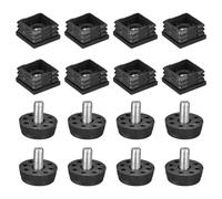 sourcing map 8Pcs Inserts for Square Tubes with Leveling Feet, for 1.18"x1.18" OD Square Tube, M8-1.25mm Thread Black Plastic Furniture Chair Blanking End Caps Insert Plugs