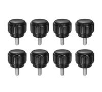 sourcing map 8pcs Knurled Clamping Knobs M3 x 6mm Metric Zinc Plated Carbon Steel Male Thread Thumb Screw on Type 14mm Plastic Round Head Threaded Hand Bolt Stud Knobs Black