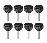 sourcing map 8pcs Knurled Clamping Knobs M5 x 30mm Metric Zinc Plated Carbon Steel Male Thread Thumb Screw on Type 25mm Plastic Round Head Threaded Hand Bolt Stud Knobs Black