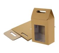 sourcing map 8Pcs Kraft Paper Bags, Gift Boxes with Clear Window and Handle, Stand Up Favor Treat Boxes for Candy, Cookies, Party Store, Packaging, Wedding, Light Brown