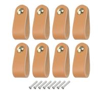 sourcing map 8Pcs Leather Drawer Pulls,Single Hole Drawer Knob,Beige/Gold | Leather Furniture Dresser Handles Pulls with Screws for Dressers Drawers Closet Kitchen Cupboard