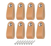 sourcing map 8Pcs Leather Drawer Pulls,Single Hole Drawer Knob,Beige/Silver | Leather Furniture Dresser Handles Pulls with Screws for Dressers Drawers Closet Kitchen Cupboard