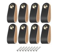 sourcing map 8Pcs Leather Drawer Pulls,Single Hole Drawer Knob,Black/Gold | Leather Furniture Dresser Handles Pulls with Screws for Dressers Drawers Closet Kitchen Cupboard