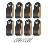 sourcing map 8Pcs Leather Drawer Pulls,Single Hole Drawer Knob,Black/Silver | Leather Furniture Dresser Handles Pulls with Screws for Dressers Drawers Closet Kitchen Cupboard