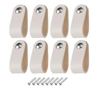 sourcing map 8Pcs Leather Drawer Pulls,Single Hole Drawer Knob,Cream/Silver | Leather Furniture Dresser Handles Pulls with Screws for Dressers Drawers Closet Kitchen Cupboard