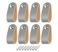 sourcing map 8Pcs Leather Drawer Pulls,Single Hole Drawer Knob,Grey/Silver | Leather Furniture Dresser Handles Pulls with Screws for Dressers Drawers Closet Kitchen Cupboard